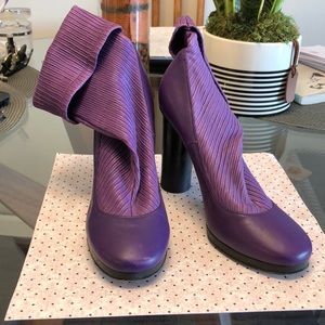 Cloth ankle boots- purple, cylindrical heel